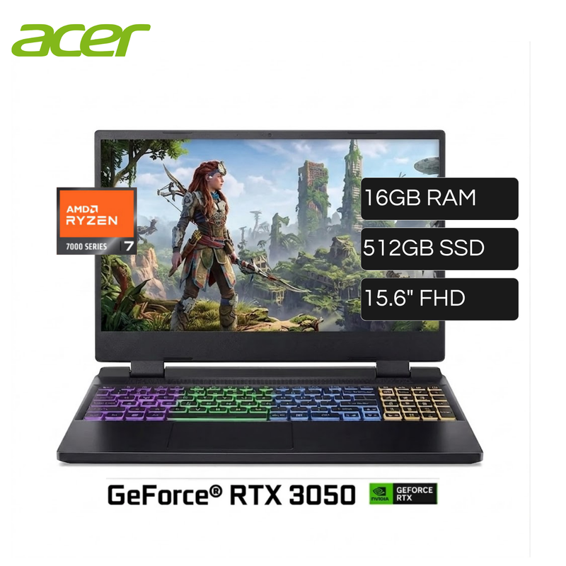 Laptop ACER Nitro 5  AN515-47-R9XF AMD Ryzen 7 7735HS RAM 16GB Disco 512GB SSD Video Nvidia RTX 3050 4GB 15.6