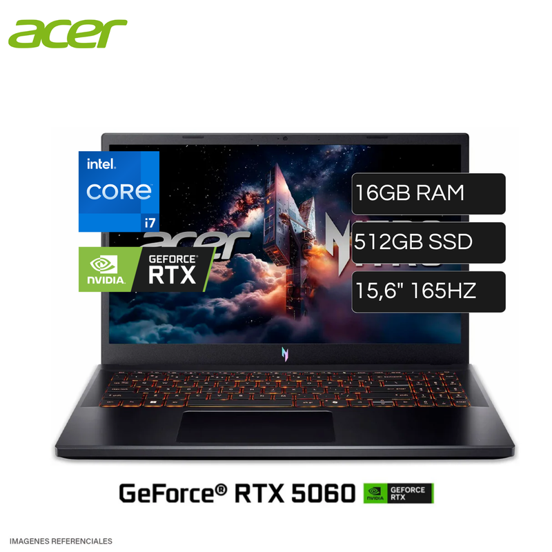 Laptop Acer Nitro V15 Intel Core i7 13620H 16GB RAM Disco 512GB SSD Video Nvidia RTX 5060 8GB 15.6