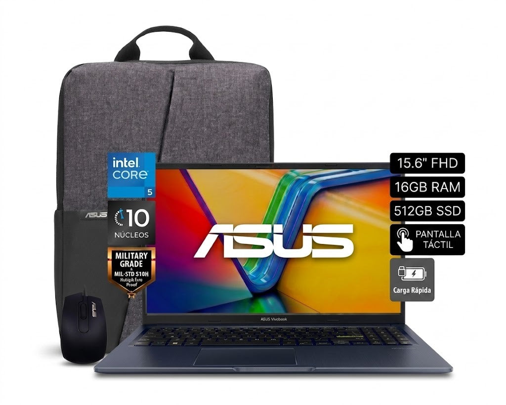 LAPTOP ASUS VIVOBOOK X1504VA-E84630 INTEL CORE 5 120U RAM 16GB DISCO 512GB SSD 15.6" FHD TOUCH FreeDos