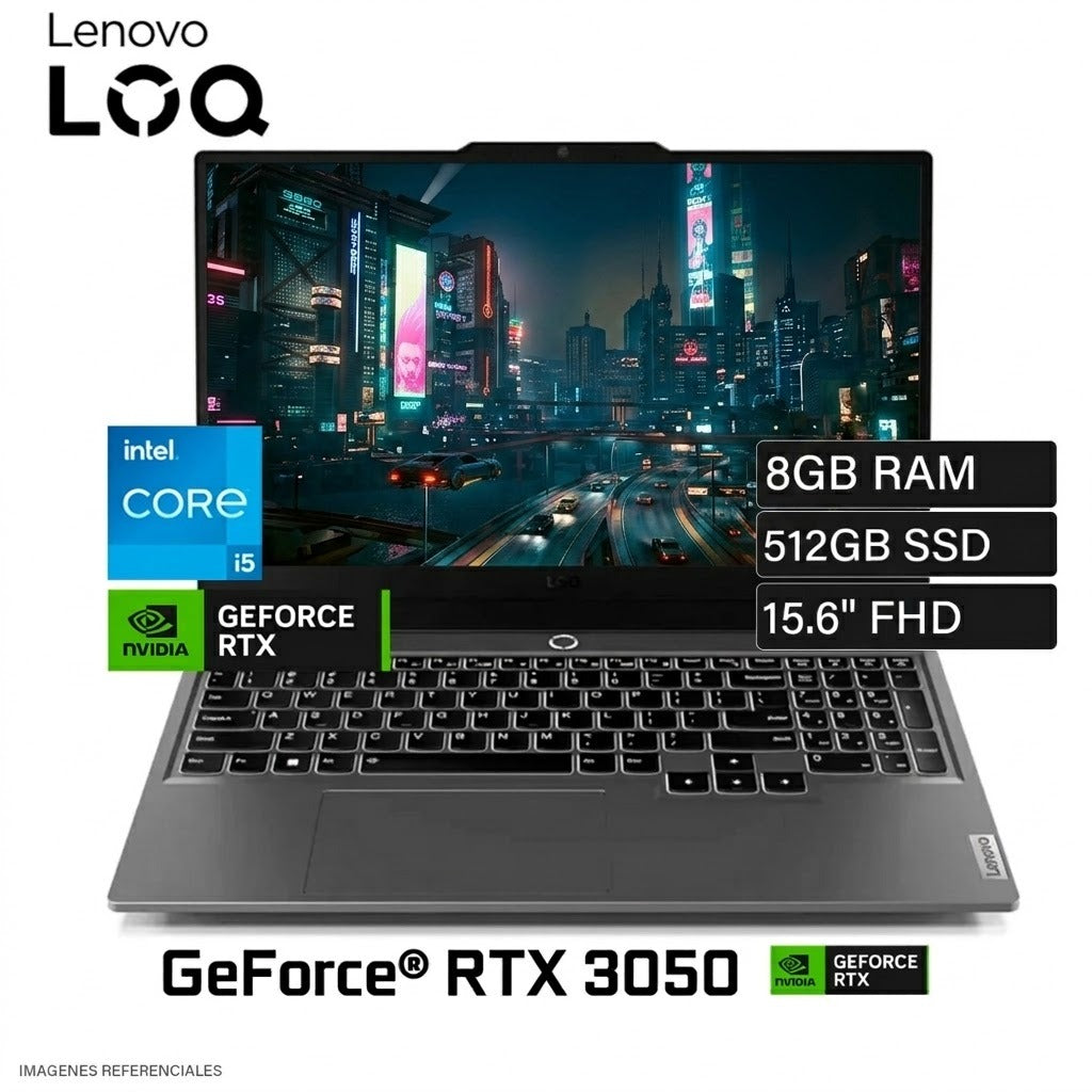 LAPTOP LENOVO LOQ 15IAX9 INTEL CORE I5 12450HX RAM 8GB DISCO 512GB SSD VIDEO NVIDIA RTX 3050 6GB 15.6" FHD 144HZ WINDOWS 11 HOME