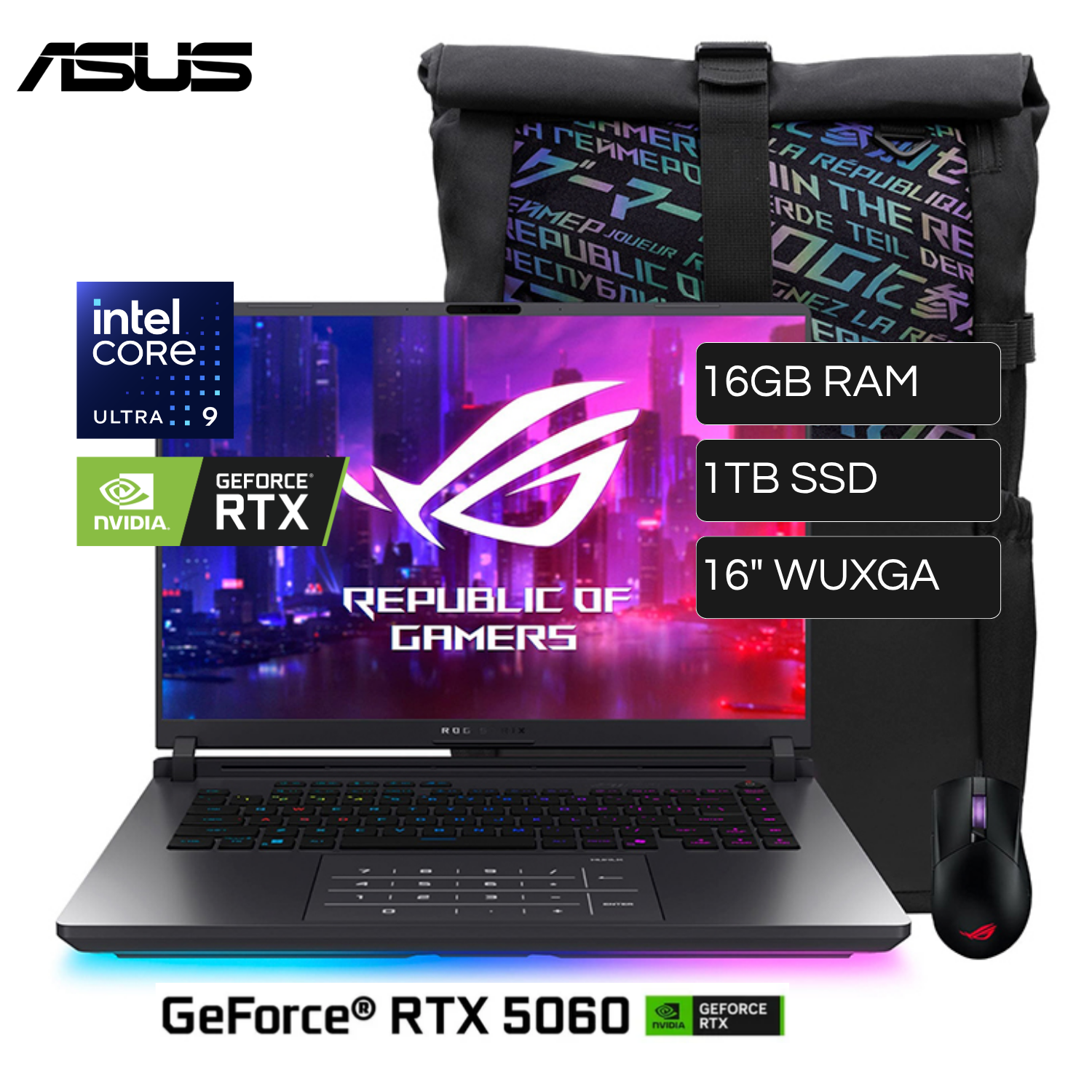 Laptop ASUS Rog Strix G16 G615LM-RV015W Intel Core Ultra 9 275HX RAM 16GB Disco 1TB SSD Video Nvidia RTX 5060 8GB 16" WUXGA Windows 11 Home