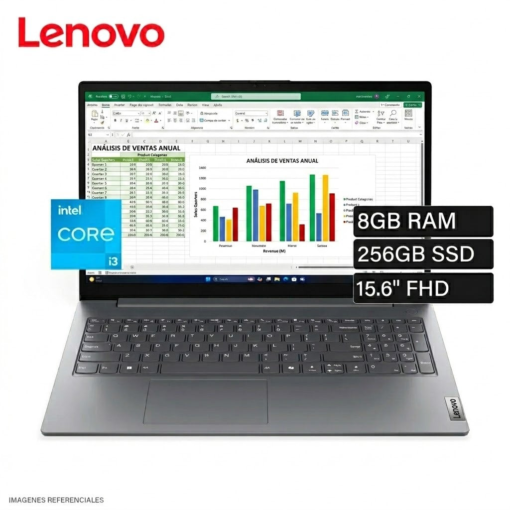 Laptop Lenovo V15 Gen 5. Intel Core i3 1315U RAM 8GB (Ampliable hasta 32GB) Disco 256GB SSD 15.6” FHD FreeDos