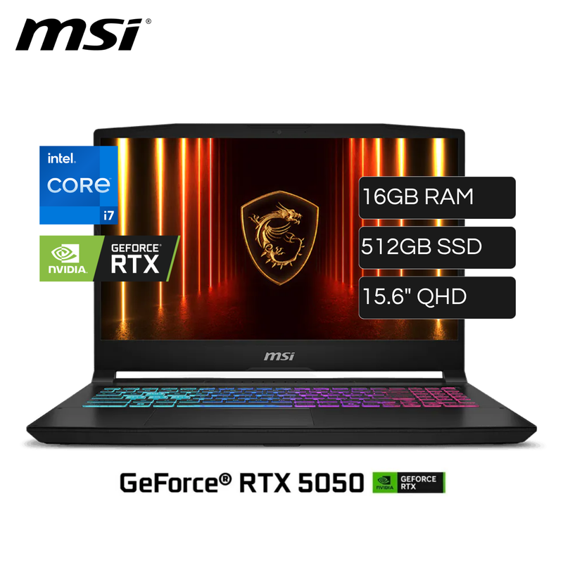 Laptop MSI Katana 15 HX B14WEK-412PE Intel Core I7 14650HX RAM 16GB Disco 512GB SSD Video Nvidia RTX 5050 8GB 15.6