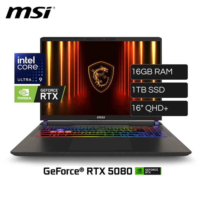 Laptop MSI Vector 16 HX A2XWIG-084PE Intel Core Ultra 9 275HX RAM 16GB Disco 1TB SSD Video Nvidia RTX 5080 16GB 16